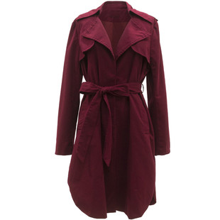 复古港风纯棉中长款风衣 系带收腰波拿巴大翻领里外全棉大衣外套