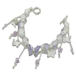 冰透感紫蝴蝶流苏手链小众设计高颜值仙女风手工串珠手饰品女爆款