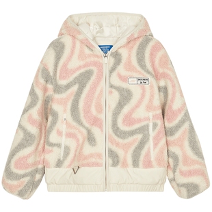 斯凯奇outlets童装女童针织连帽外套儿童冬季羊羔绒保暖运动衣