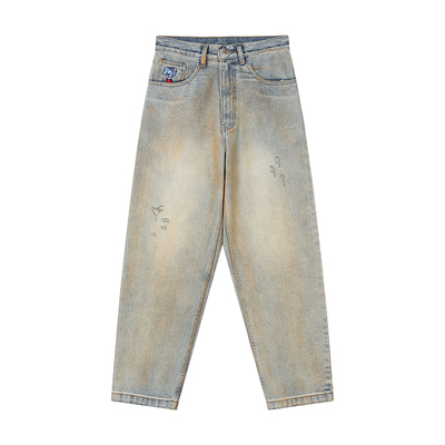 MindError水洗黄泥染牛仔长裤