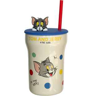 猫和老鼠陶瓷杯子带盖吸管杯大容量水杯早餐杯女生办公室喝水杯
