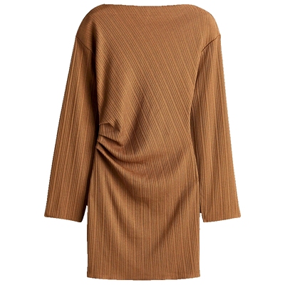 HM女装连衣裙春季一字领长袖垂褶紧身收腰短裙1264597