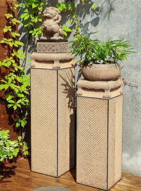 户外庭院花园门口装饰柱子禅意招财摆件新中式室内仿石展示柱底座