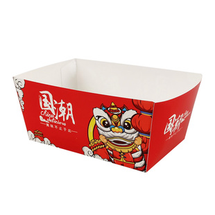 国潮烤冷面打包盒一次性外卖煎饼火鸡面芝士包装纸盒防油敞口船盒