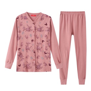 中老年人开衫纯棉秋衣秋裤套装女妈妈睡衣老太太全棉毛衫线衣线裤