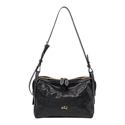 WHY单肩斜挎包复古风手抓纹牛皮