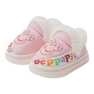 儿童棉拖鞋女童包跟外穿防滑厚底加绒保暖卡通小猪佩奇拖鞋秋冬款