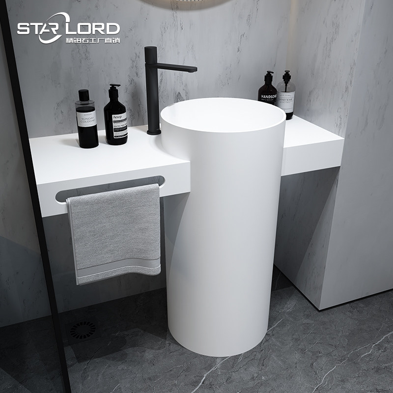 人造石洗脸盆卫生间立柱盆一体落地式酒店洗手盆圆柱阳台定制台盆