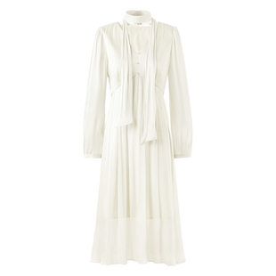 秋水伊人中长款V领连衣裙女2026春新款今年流行爆款设计感裙子