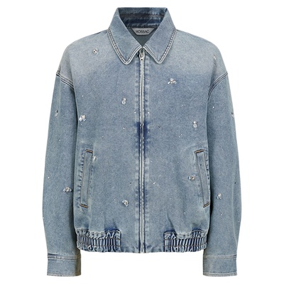 商场同款 摩萨克2026春新款精致休闲钉珠翻领水洗牛仔夹克外套女