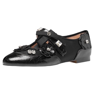 色非2026春季新款水钻玛丽珍鞋黑色平底浅口芭蕾单鞋时尚轻便女鞋