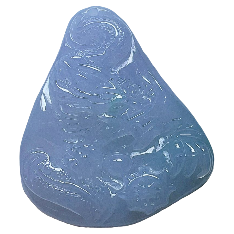 天然翡翠生肖龙乳白紫底飘阳绿