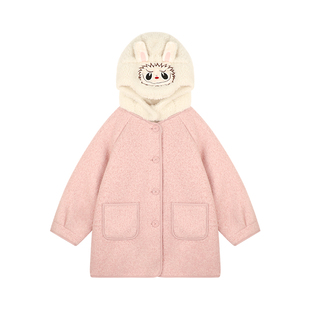 Amybaby女童上衣冬季2025新款可爱bubu帽子呢子保暖大衣外套