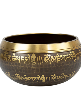尼泊尔手工佛音碗瑜伽颂钵音疗六字梵文经文静心钵瑜伽铜盂摆件