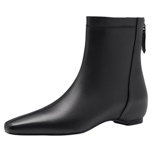 星期六真皮靴子女短靴显瘦秋冬季新款加绒保暖尖头内增高切尔西靴