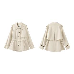 PIT卡其色中长款翻领风衣外套女士2026春季新款时尚百搭单排扣