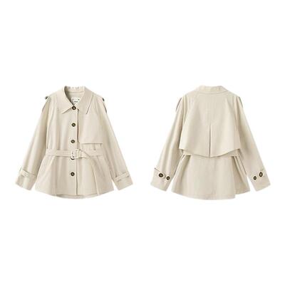 PIT卡其色中长款翻领风衣外套女士2026春季新款时尚百搭单排扣