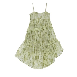 【孔雪儿同款】易碎商店 奶绿菠菜裙 原创度假少女夏日碎花吊带裙