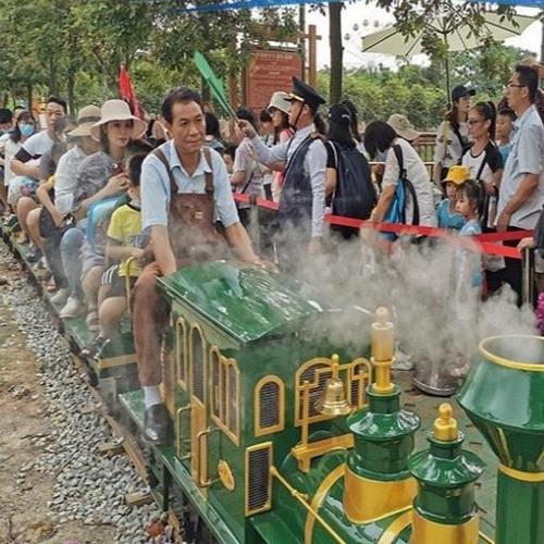景区户外网红小火车稻田蒸汽无轨观光车电动迷你轨道车无动力游乐