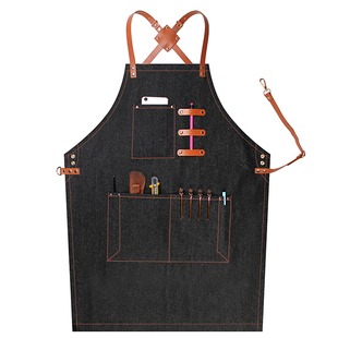 高级牛仔围裙定制印logo咖啡师餐厅酒吧烘焙男士美发匠人工作服女