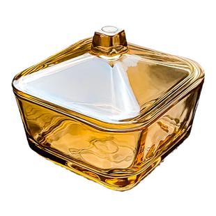 方形水晶玻璃碗带盖水果盘小咸菜有盖果盘零食碟琥珀糖果罐食品盒