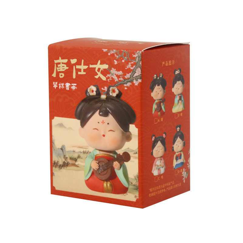 新款国潮唐仕女琴棋书画坐姿摇头摆件古风装饰品汽车摆件生日礼物