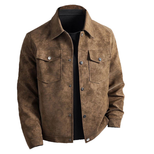 大码皮夹克加绒男士秋季商务翻领加肥加大麂皮绒PU皮衣短款外套潮