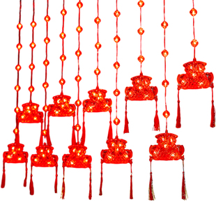 过新年吉祥扇窗帘灯少女房间布置装饰氛围灯发光led挂灯家用阳台