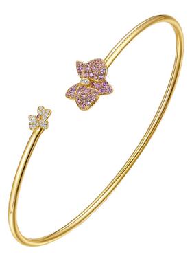 天然粉色蓝宝石18K黄金手镯