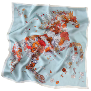 桑蚕丝H骏马清扬花衣五色选欧美风真丝素缎53小方巾围巾装饰领巾