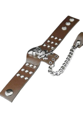 骷髅骨头小众咖啡色皮质朋克手环