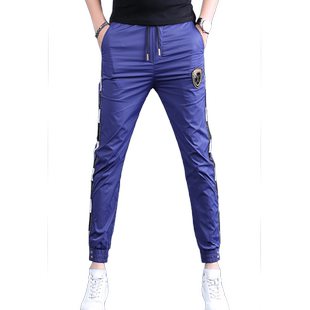 欧款休闲冰丝裤子男男士休闲裤男裤卫裤九分裤男款痞帅运动裤