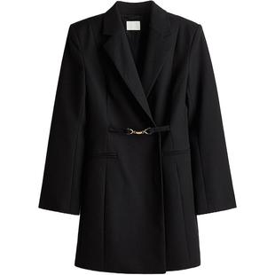 HM女装连衣裙冬季时尚保暖斜纹西装式通勤礼服裙1269362