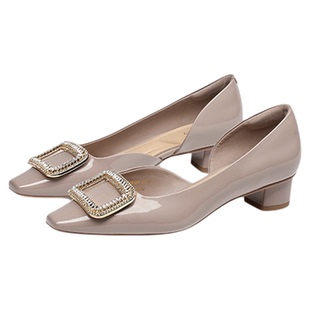 蹀愫女鞋水钻方扣方头浅口中跟不累脚单鞋TA65121-11