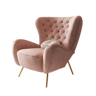 简菲娜设计师款朵拉单人沙发卧室粉色仙女椅拉扣休闲椅美式高背椅
