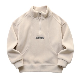 男童半拉链加绒卫衣2025冬季新款儿童加厚保暖上衣双面绒打底衫潮