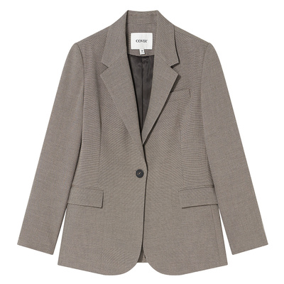 COVERINS驼色千鸟格西装外套女一粒扣西服CC34310100