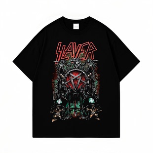 Slayer乐队欧美激流金属摇滚印花数码直喷纯棉宽松男女短袖T恤夏