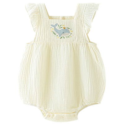 汤尼倍儿花边袖包屁衣纱布