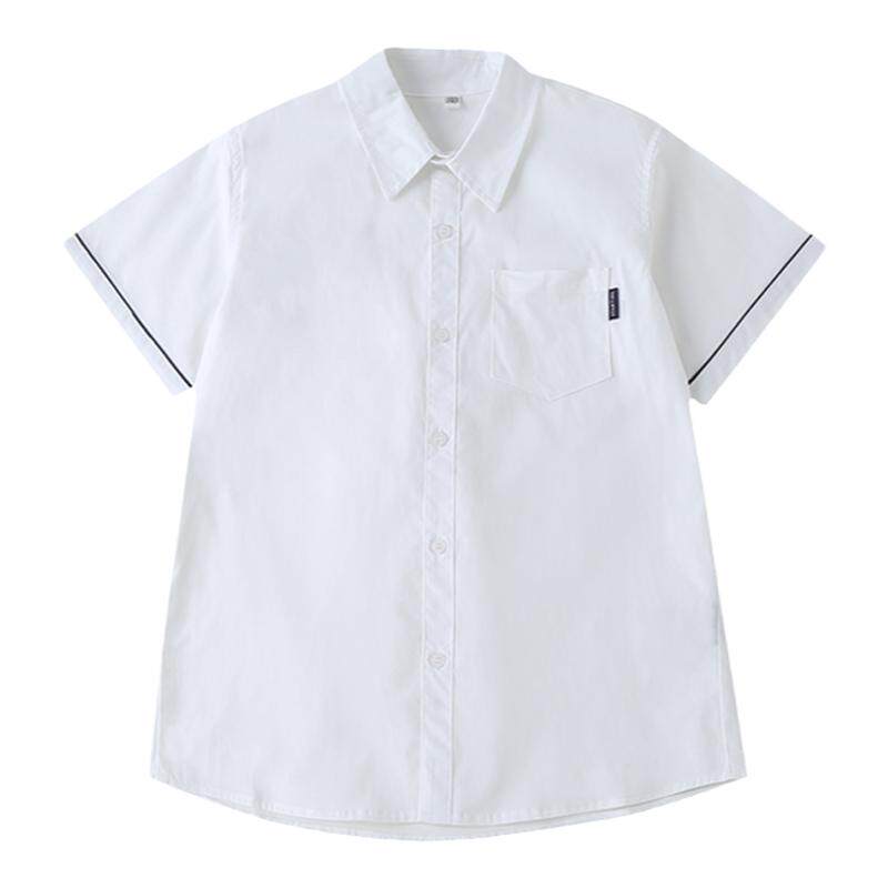 夏季小学生短袖白色衬衫纯棉校服