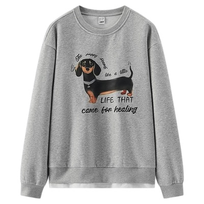 森马抓绒假两件小狗中长款卫衣女