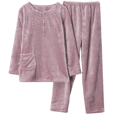 珊瑚绒睡衣女秋冬季加绒妈妈休闲