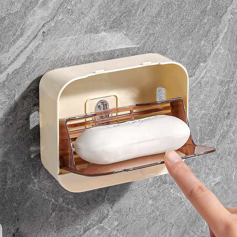 创意壁挂翻盖肥皂盒卫生间沐浴室免打孔沥水盒子时尚香皂盒架防尘