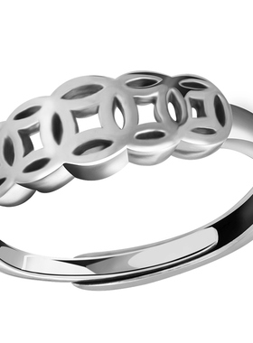 顺风顺水铜钱银戒指女款