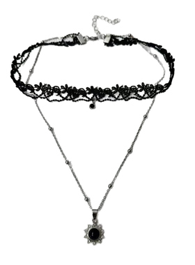 黑色choker蕾丝花边流苏项链女