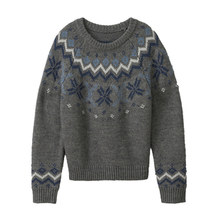 【张元英同款】rolarola秋冬费尔岛提花毛衣宽松套头长袖针织衫女