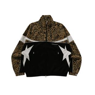 BAPE男装秋冬字母刺绣豹纹提花拼接拉链运动卫衣外套318151P