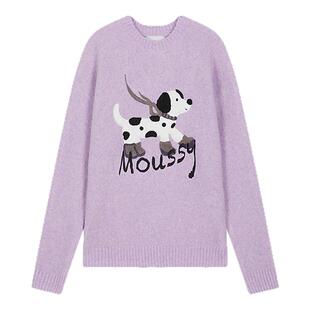 MOUSSY 秋季新款慵懒刺绣LOGO小狗软糯毛针织衫028IAB70-1055