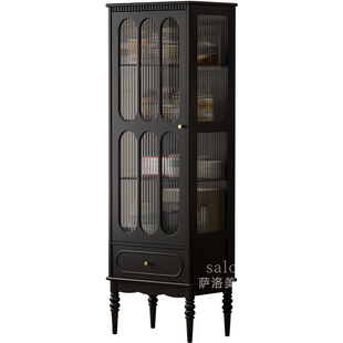 法式实木边柜立柜酒柜客厅靠墙收纳展示柜中古书柜美式复古储物柜