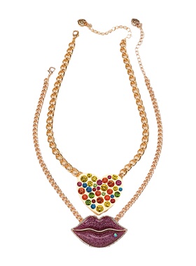 欧美夸张项链重工镶嵌爱心嘴唇嘻哈锁骨毛衣链潮流先锋小众女辣妹